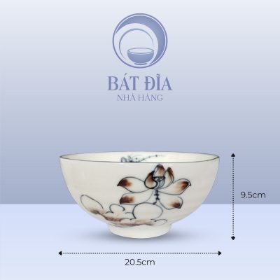 Kích Thước Tô Sâu Men Kem Vẽ Sen Nâu