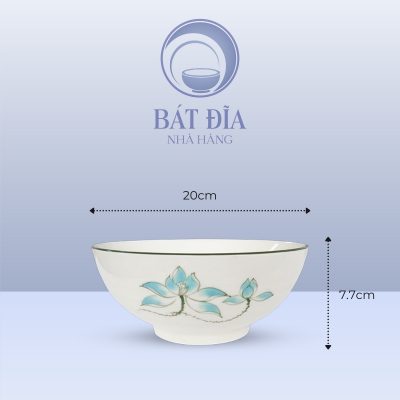 Kích Thước Tô Sâu Men Kem Vẽ Sen Xanh