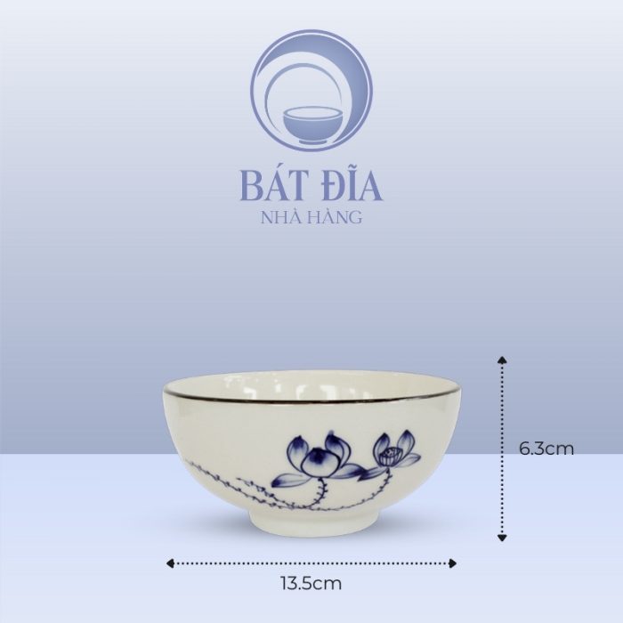 Kích Thước Tô Sâu Men Trắng Vẽ Sen Lam