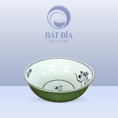 Tô Sâu Men Xanh Vẽ Hoa Sen In Logo