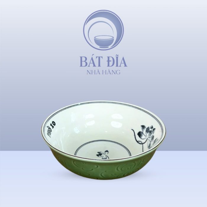 Tô Sâu Men Xanh Vẽ Hoa Sen In Logo