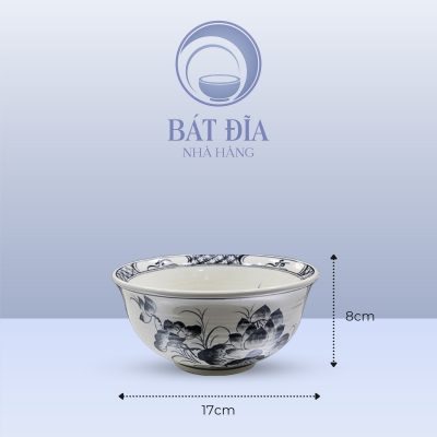 Kích Thước Tô Sâu Men Trắng Vẽ Hoa Sen Đen