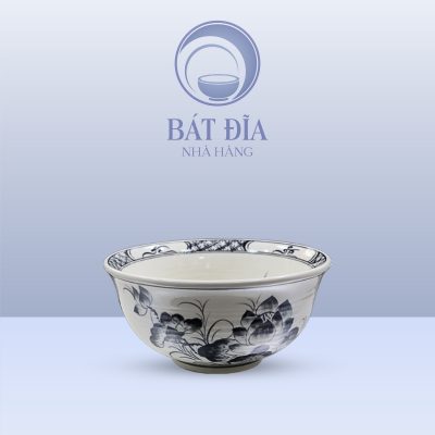 Tô Sâu Men Trắng Vẽ Hoa Sen Đen