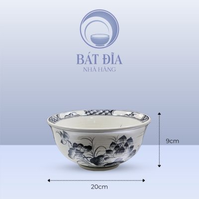 Kích Thước Tô Sâu Men Trắng Vẽ Hoa Sen Đen