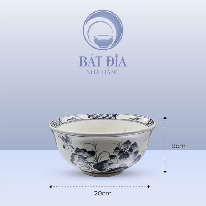 Kích Thước Tô Sâu Men Trắng Vẽ Hoa Sen Đen