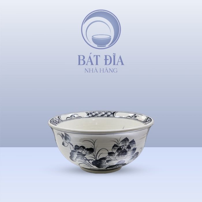 Tô Sâu Men Trắng Vẽ Hoa Sen Đen