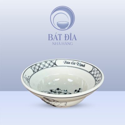 Tô Yêu Đựng Phở Men Trắng Vẽ Hoa Sen In Logo