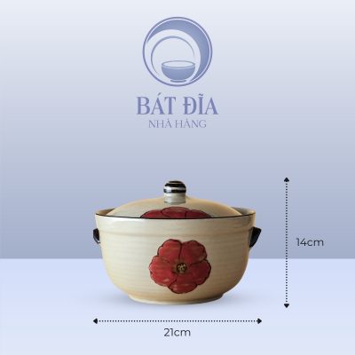 Kích thước Âu Cơm Men Kem Hoa Sứ Đỏ