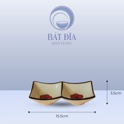 Kích thước Bát Mắm Đôi Men Kem Hoa Sứ Đỏ