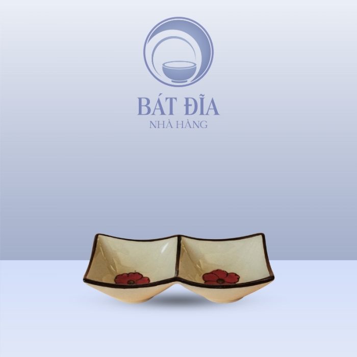 Bát Mắm Đôi Men Kem Hoa Sứ Đỏ