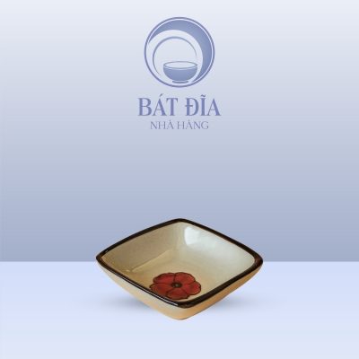 Bát Mắm Vuông Men Kem Hoa Sứ Đỏ