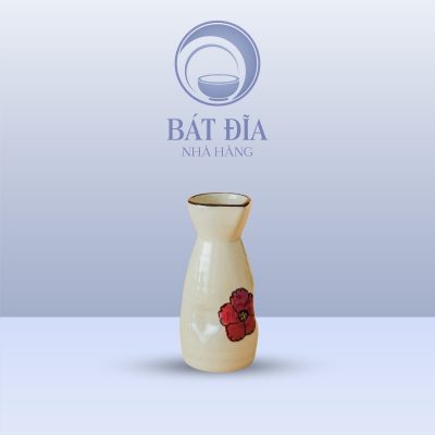 Bình Sake Men Kem Hoa Sứ Đỏ