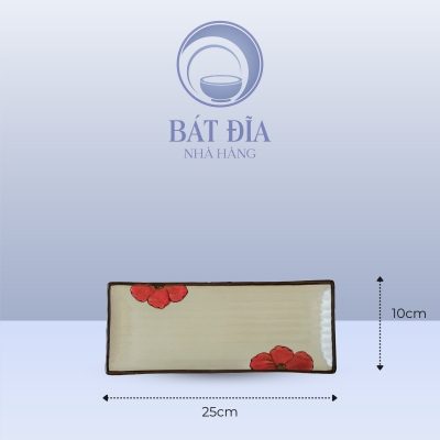 Kích thước Đĩa Dài Men Kem Hoa Sứ Đỏ