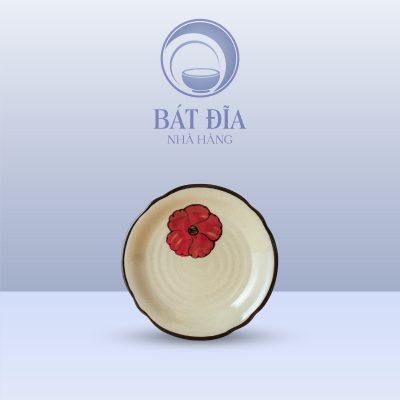 Đĩa Hoa Men Kem Hoa Sứ Đỏ