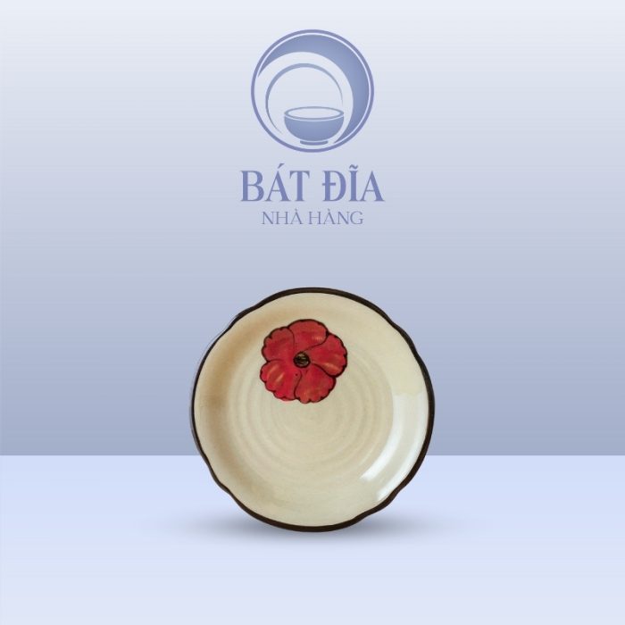 Đĩa Hoa Men Kem Hoa Sứ Đỏ