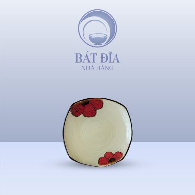Đĩa Pháp Cắt Men Kem Hoa Sứ Đỏ