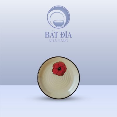 Đĩa Pháp Men Kem Hoa Sứ Đỏ