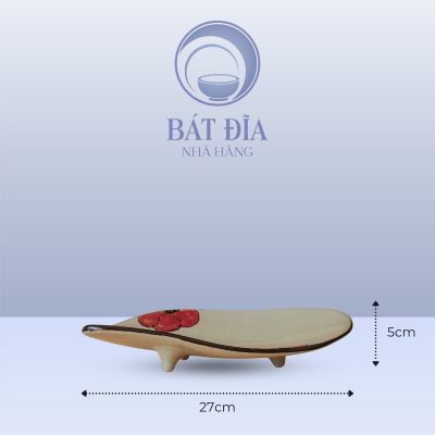 Kích thước Đĩa Sushi Men Kem Hoa Sứ Đỏ