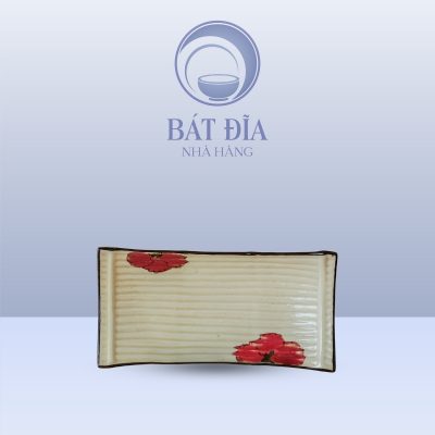 Đĩa Thuyền Men Kem Hoa Sứ Đỏ
