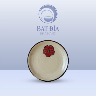 Đĩa Tròn Men Kem Hoa Sứ Đỏ