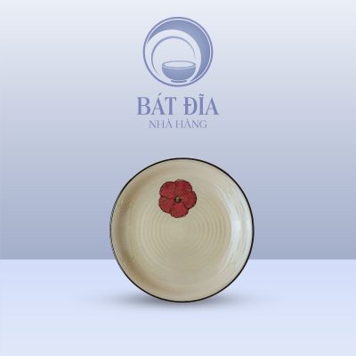 Đĩa Tròn Sâu Lòng Men Kem Hoa Sứ Đỏ