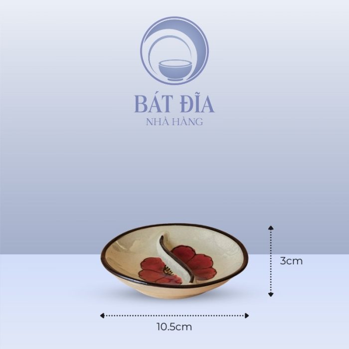 Kích thước Gia Vị Oval 2 Ngăn Men Kem Hoa Sứ Đỏ